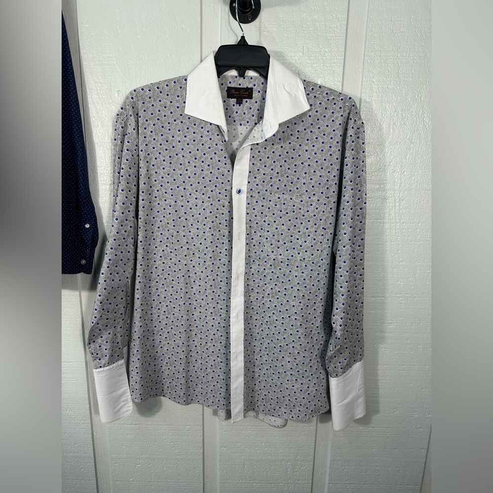 Bruno Conte Men’s Gray and Blue Button Down Shirt Size 17 1/2 EUC